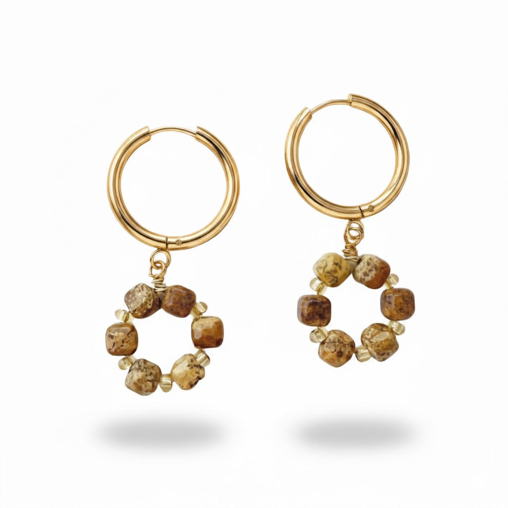 Pendientes Ailing de acero dorado con colgante circular de piedra de la imagen, hechos a mano