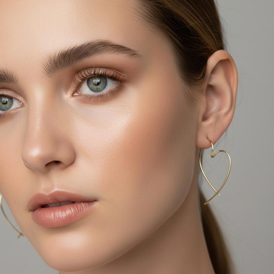 Pendientes Love aros corazón hilo dorado acero quirúrgico pendientes grandes ligeros algodeolga