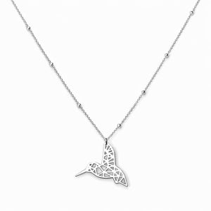Collar de plata con colgante colibrí geométrico calado — collar picaflor plata de ley 925, collar con significado para regalar, alternativa collar ahora