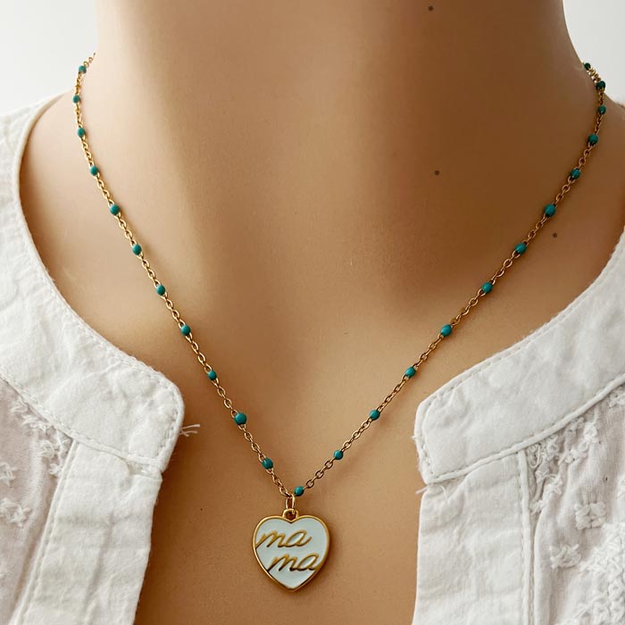 COLLAR CORAZÓN MAMÁ VERDE AGUA