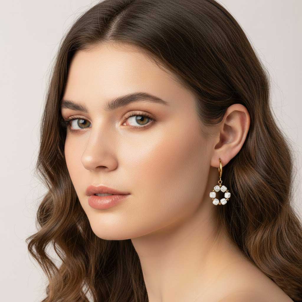 Aros dorados colgante circular turquesa blanca natural pendientes artesanales Ailing algodeolga