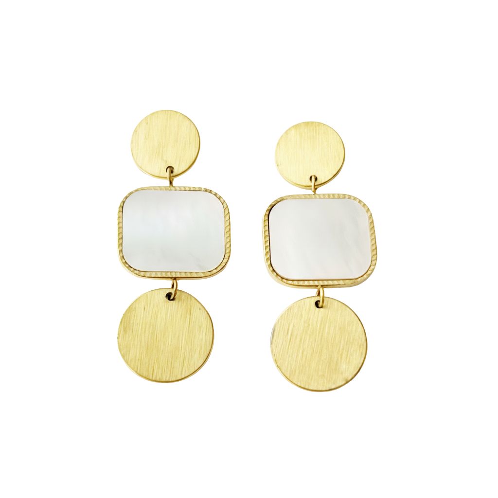 Pendientes Amanda acero dorado nácar natural geométricos colgantes joyería elegante algodeolga