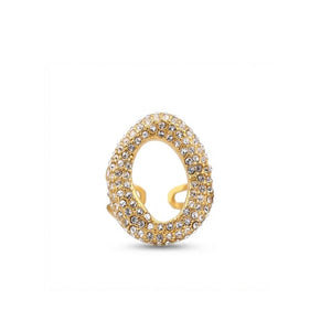 Anillo Moss de acero dorado con forma ovalada asimétrica y cristales blancos