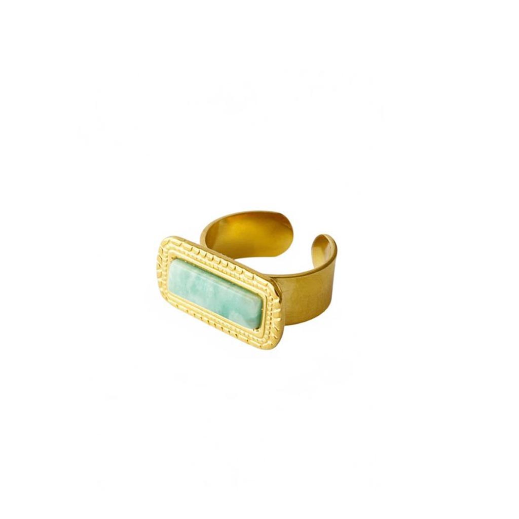 Anillo Paloma acero dorado con amazonita rectangular, anillo abierto