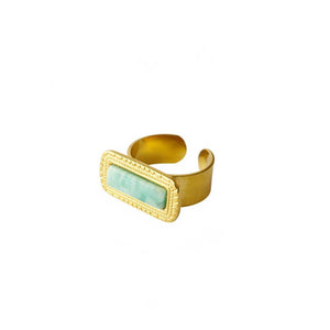 Anillo Paloma acero dorado con amazonita rectangular, anillo abierto