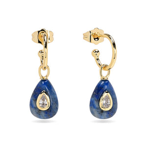 Pendientes de aro Aoki dorados con colgante de lapislázuli azul en forma de lágrima y circonita