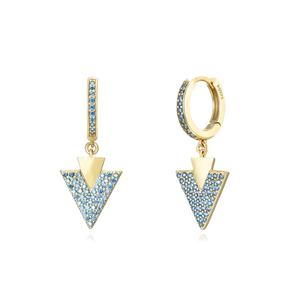 Pendientes Melania arrow plata de ley dorado con circonitas azules, par. 