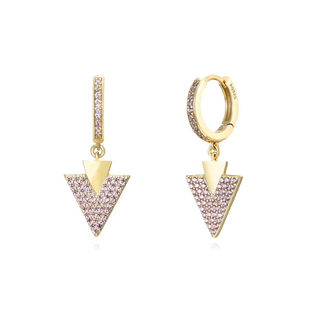 Pendientes Melania arrow plata de ley dorado con circonitas rosas, par