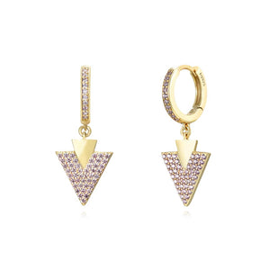 Pendientes Melania arrow plata de ley dorado con circonitas rosas, par